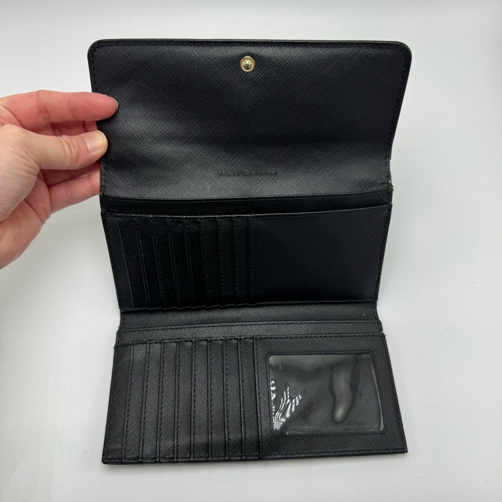 Michael Kors Jet Set Travel Crossgrain Leather Tri-Fold Wallet Black - Picture 5 of 9